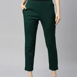 GOLDSTROMS Women Green Cotton Trousers-image-82