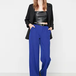 Trendyol Women Blue Pleated Trousers-image-95