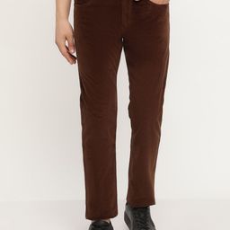 Octave Men Brown Solid Cotton Chinos Trousers-image-96