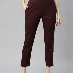 GOLDSTROMS Women Coffee Brown Cotton Trousers-picture-40