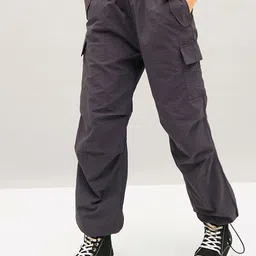 SASSAFRAS Grey Women Straight Fit Travel Features Parachute Cargos Trousers-image-25
