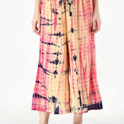 TAARAA Women Pink Tie and Dye Printed Culottes Trousers-picture-55