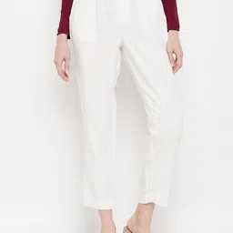 Madame Women Off White Solid Trousers-picture-43