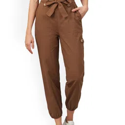 Orchid Blues Women Brown Loose Fit High-Rise Joggers Trousers-image-22