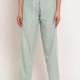 Aarsha Women Green Striped Relaxed Straight Leg Cotton Trouser-image-57