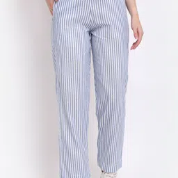 Aarsha Women Blue Striped Relaxed Straight Leg Cotton Trouser-picture-27