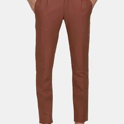 Blackberrys Men Rust Solid Cotton Slim Fit Trousers-image-43