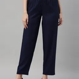 Go Colors Women Relaxed Loose Fit Mid-Rise Plain Parallel Trousers-image-29