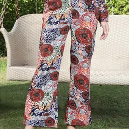 Sera Women Blue Ethnic Motifs Printed Relaxed Straight Leg Trousers-16