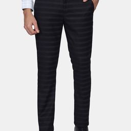 Blackberrys Men Black Textured Striped Skinny Fit Trousers-image-86