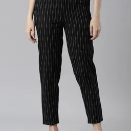 Go Colors Women Striped Linen Comfort Trousers-image-77