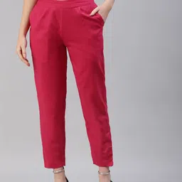 Saart Bunaai Women Pink Solid Cotton Trousers-image-44