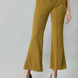 IUGA Women Green Relaxed High-Rise Bootcut Trousers-image-96