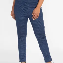 Globus Women Navy Blue Printed Slim Fit High-Rise Trousers-image-91