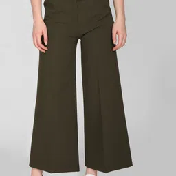 I Love She Women Olive Green Relaxed Flared High-Rise Trousers-image-76