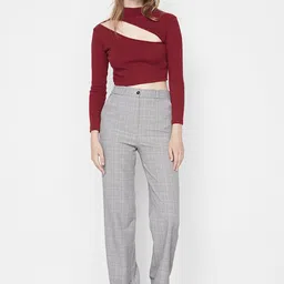 Trendyol Women Grey Checked Trousers-image-58