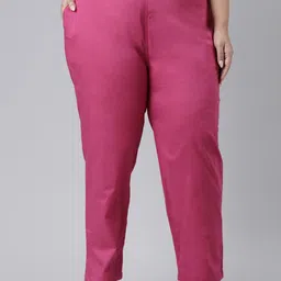 Go Colors Women Plus Size Cotton Tailored Tapered Fit Trousers-51