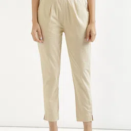 SAADAA Women Mid-Rise Cropped Cotton Peg Trousers-picture-43