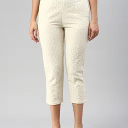 De Moza Women Norma Self Design Flat-Front plain Cotton Trousers-image-11