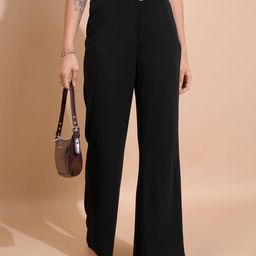 Tokyo Talkies Black Women Mid-Rise Relaxed Fit Trousers-image-60