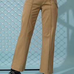 Tokyo Talkies Women Beige Mid-Rise Cotton Parallel Trousers-image-25