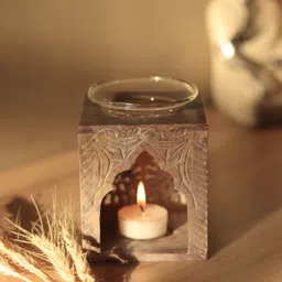 Unravel India Brown Textured Soapstone Aroma Oil Diffuser With Tea-Light Holder-0