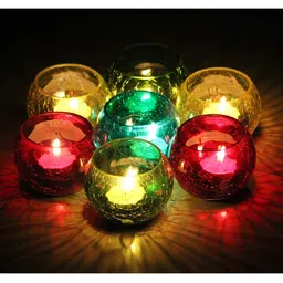 Brahmz Set of 4 Mosaic Crackle Glass Tea Light Candle Holders-27