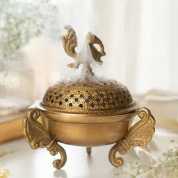 Ritualistic Gold-Toned Sanchi Loban Brass Dhoop Dani Pooja Essentials-image-2