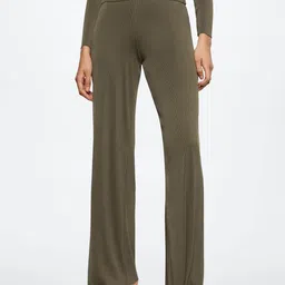 MANGO Women Olive Green Solid Parallel Trousers-image-23