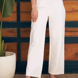 KASSUALLY Women White Embellished Parallel Trousers-image-57