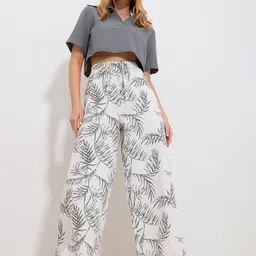 Trend Alacati stili Women Floral Printed Cotton Parallel Trousers-picture-51