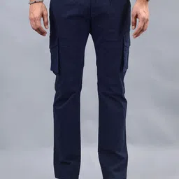 JADE BLUE Men Slim Fit Cotton Cargos Trousers-image-92