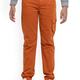 UNDER FOURTEEN ONLY Boys Orange Slim Fit Cargos Trousers-image-72