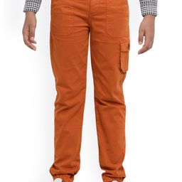 UNDER FOURTEEN ONLY Boys Orange Slim Fit Cargos Trousers-image-71