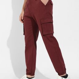 Campus Sutra Men Maroon Mid-Rise Relaxed Cotton Regular Fit Cargos-picture-1