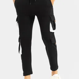 Snitch Men Black Smart Cotton Cropped Cargos Trousers-picture-10