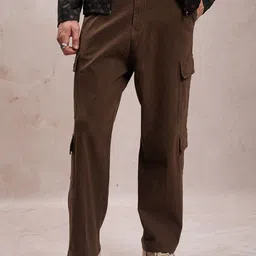 HIGHLANDER Men Brown Mid-Rise Loose Fit Cargos Trousers-image-47