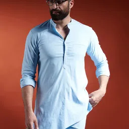 MR BUTTON Men Blue Kurta with Trousers-81