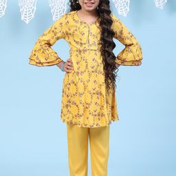 Biba Girls Floral Printed Gotta Patti Kurta with Trousers-picture-32