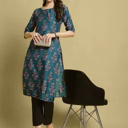 7Threads Floral Printed Round Neck Straight Kurta With Trouser-image-18