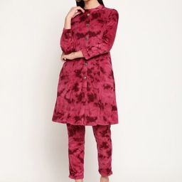 Be Indi Women Abstract Dyed A-Line Velvet Kurta Set with Trouser-picture-7