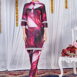 KALINI Floral Printed Mandarin Collar Kurta With Trousers-image-74