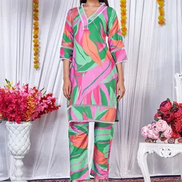 KALINI Floral Printed V-Neck Kurta with Trousers-picture-25