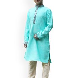 Manyavar Boys Sea Green Solid Gotta Patti Kurta with Churidar-image-13