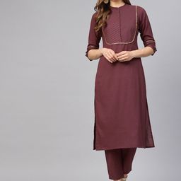 Idalia Women Red Yoke Design Embellished Kurta With Trousers-picture-18