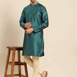 Amodh by Kisah Men Green Design Motifs Kurta with Trousers-image-24