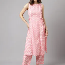 FIORRA Ethnic Motifs Printed Pure Cotton A-Line Kurta With Trousers-picture-16