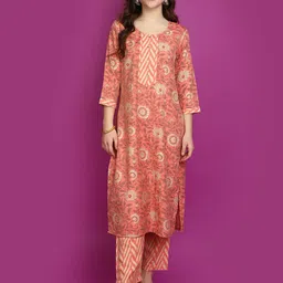 V-Mart Floral Printed Regular Pure Cotton Kurta with Trouser-picture-10
