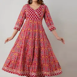KALINI Women Maroon Floral Printed Pure Cotton Kurta with Trousers-picture-27