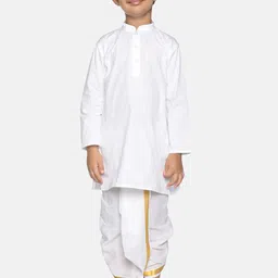 Sethukrishna Boys White Pure Cotton Kurta with Dhoti Pants-11